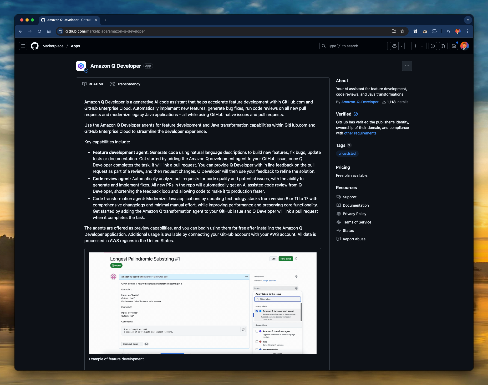 GitHub issue being created and assigned to Amazon Q