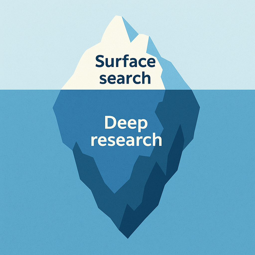 A researcher standing before an enormous library of floating holographic books, symbolising the vastness of online information.