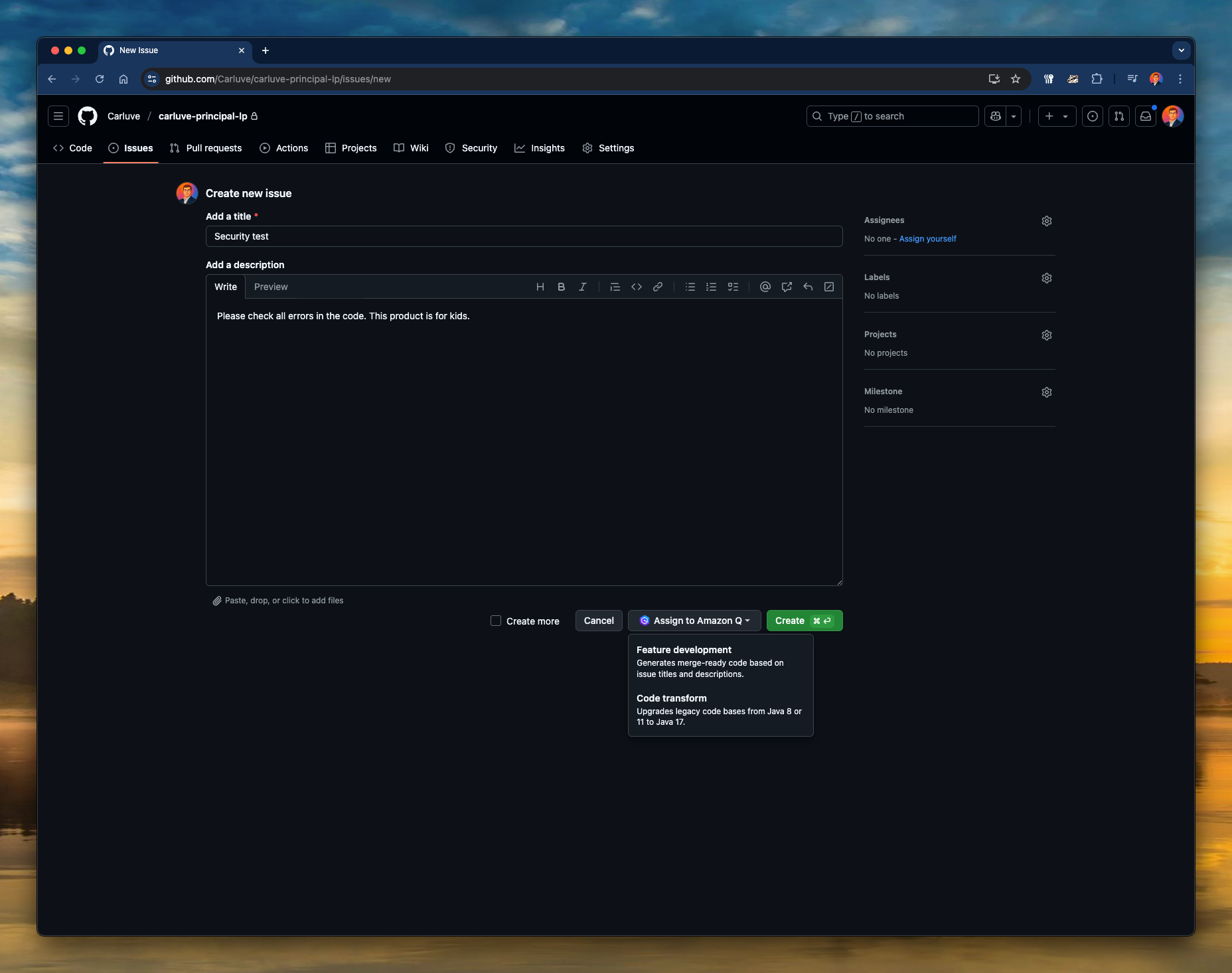 Q Developer's first response in the issue