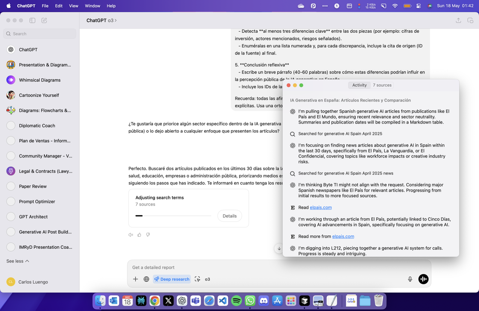 Screenshot of ChatGPT analysing two sources side-by-side and annotating discrepancies.