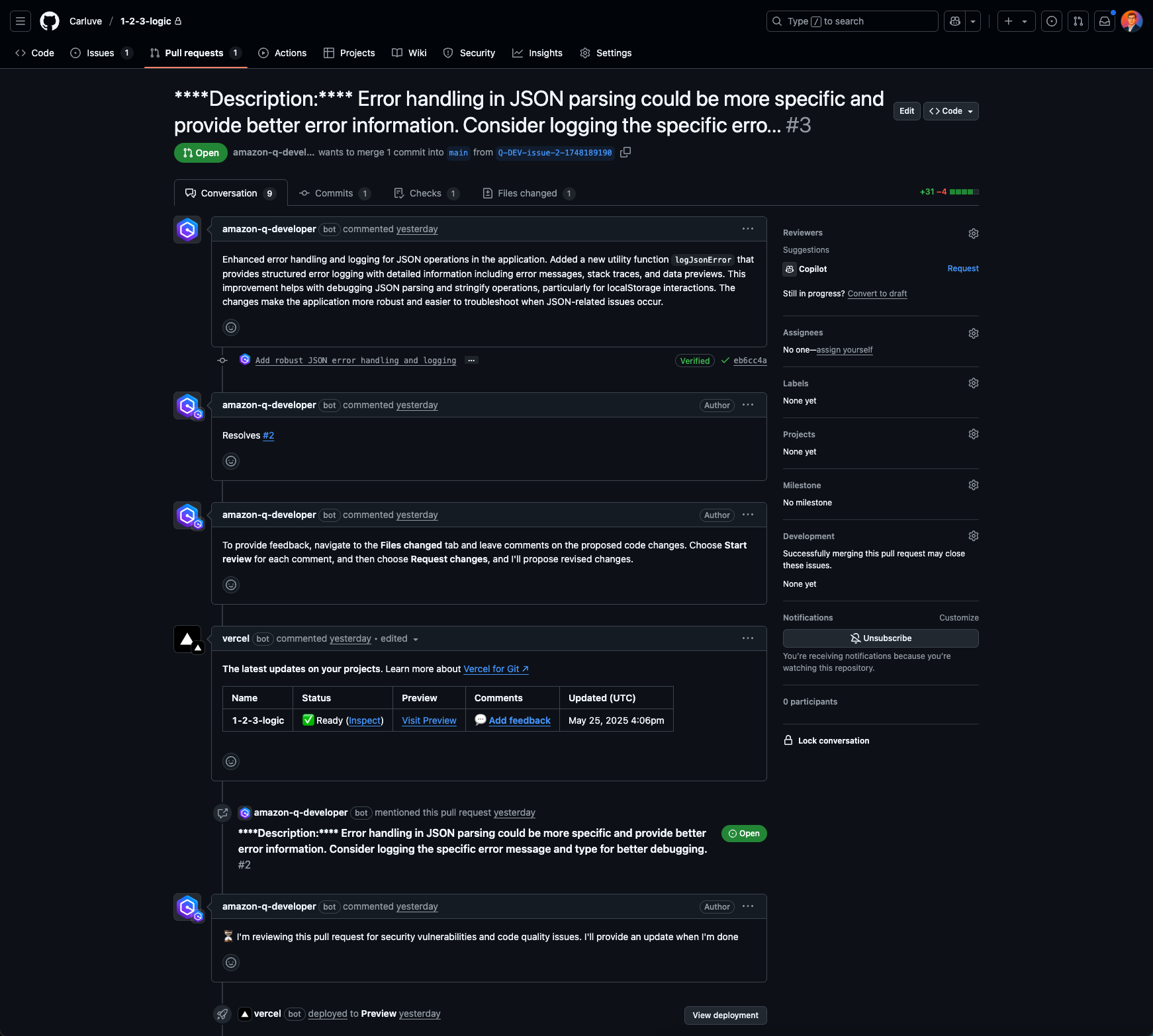 Full context of the JSON fix pull request