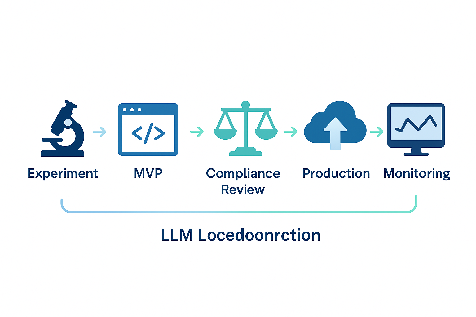 LLM lifecycle: experiment → MVP → compliance review → production → performance monitoring