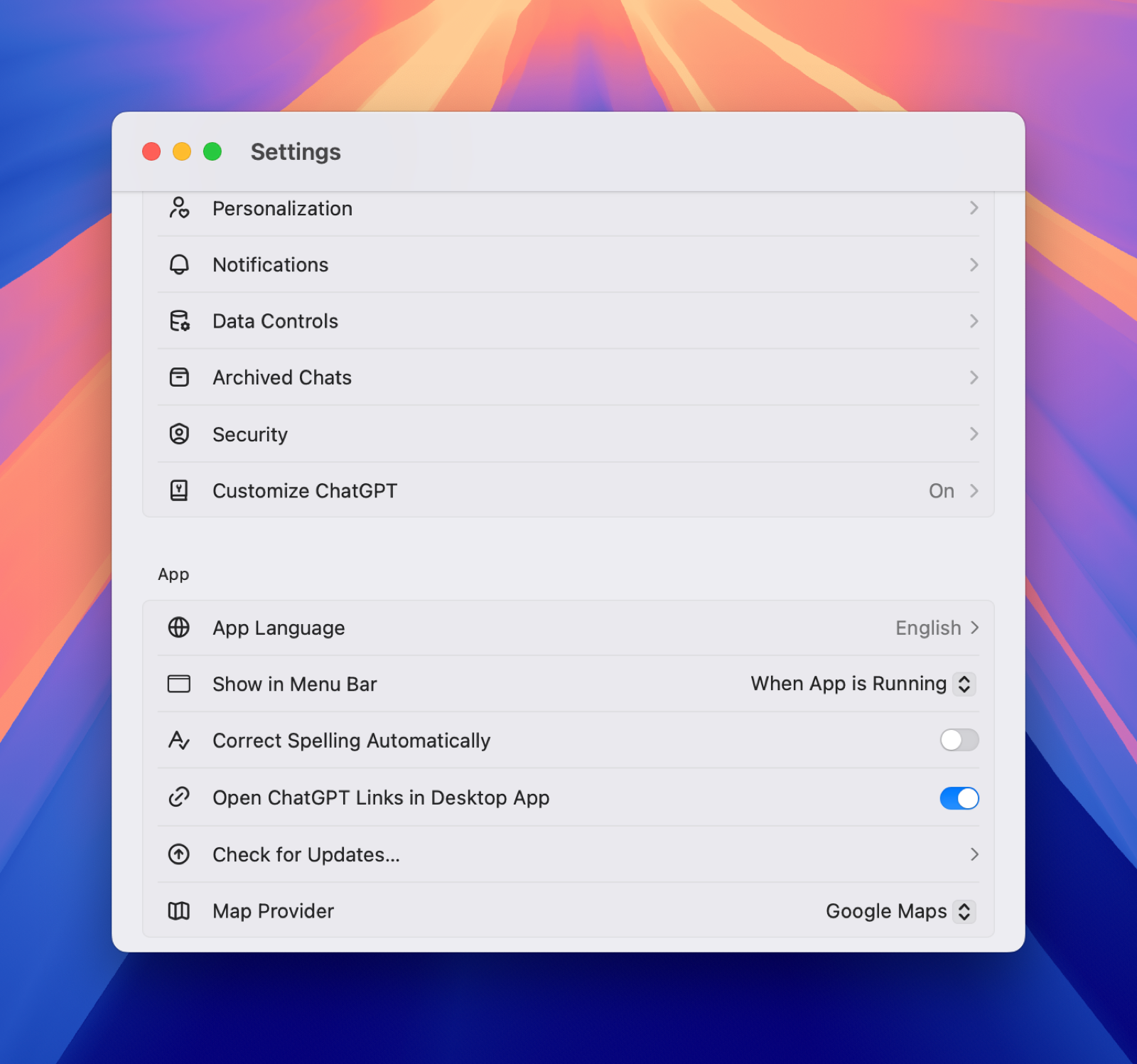 Screenshot: Settings Panel