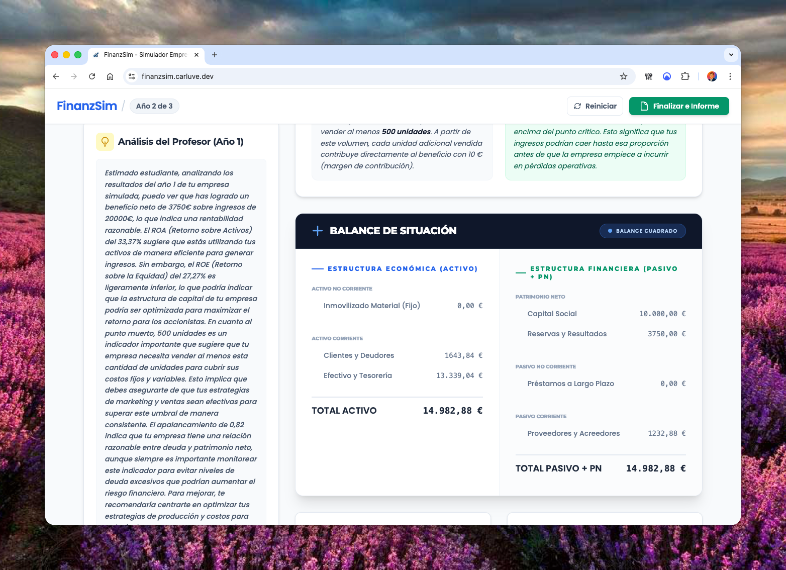 Panel de decisiones anuales