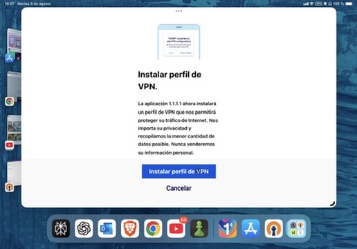 VPN profile installation screen
