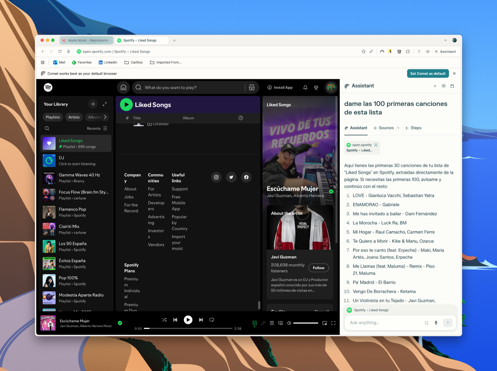 Comet interface main view