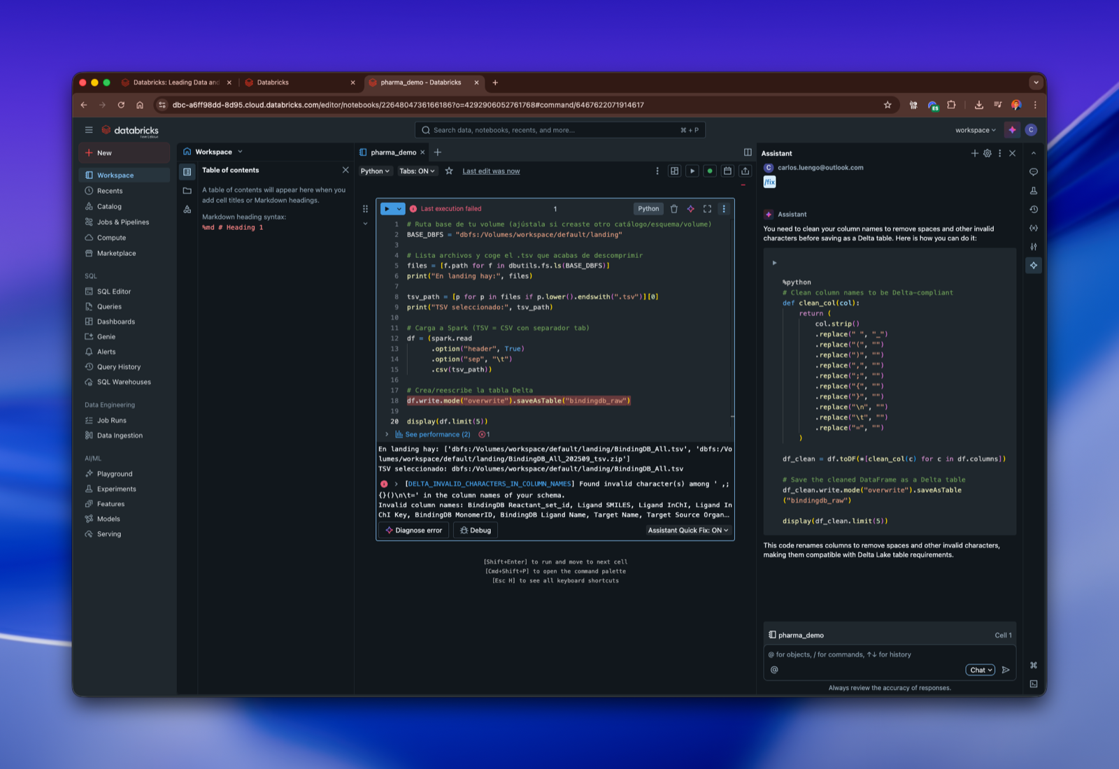 Databricks Dashboard – Unified view of data and AI workloads