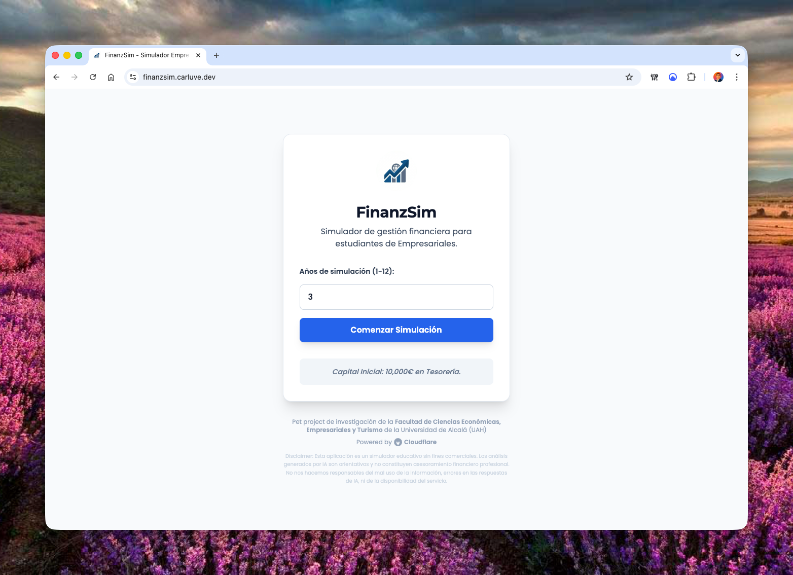 Pantalla inicial de FinanzSim